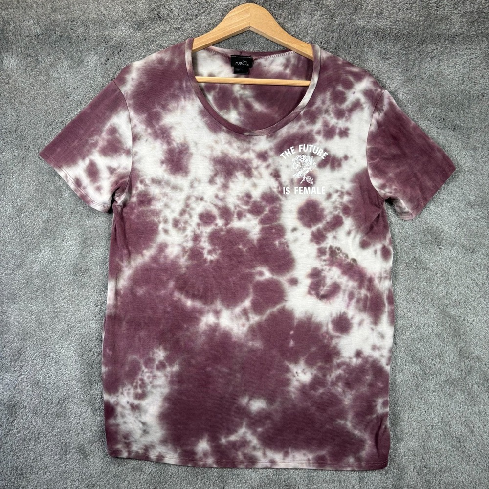 Rue 21 T Shirt Womens L Purple Tie Dye Graphic The Future Is Male Rayon Y2K
